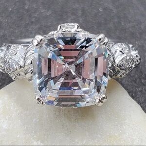 Judith Ripka Asscher Cut Fleur de lis diamonique sterling ring